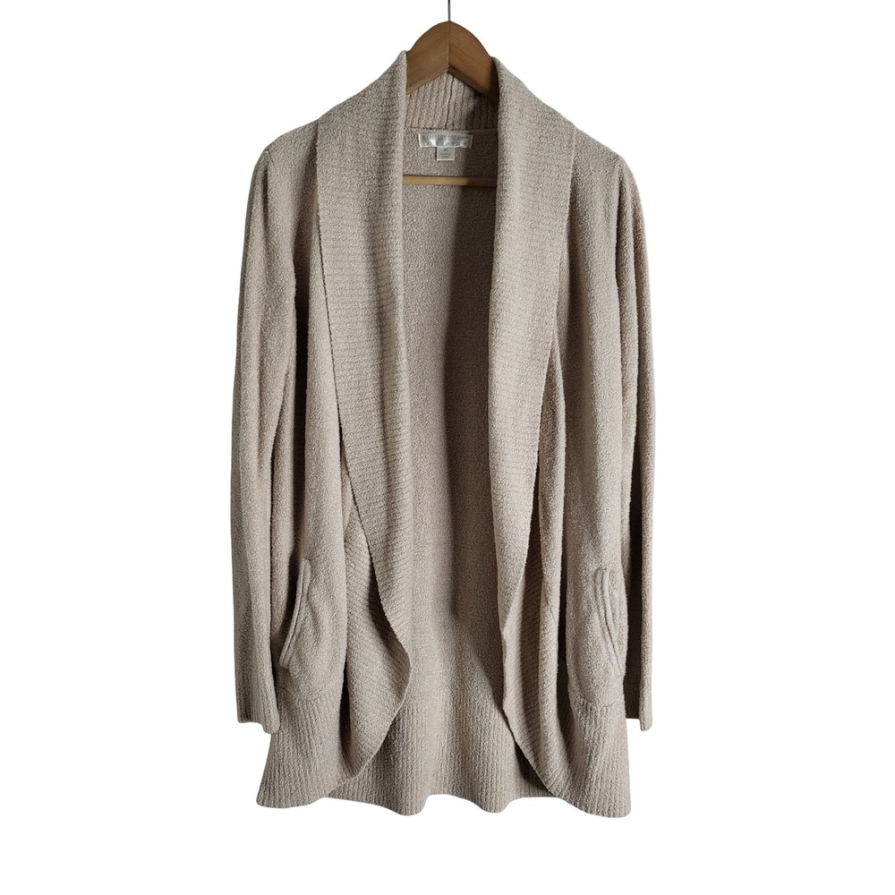 Barefoot Dreams CozyChic Lite Circle Cardigan Taupe Tan Open Front Sweater M